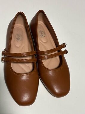 Women’s Double-Strap Flats - Brown Size 7